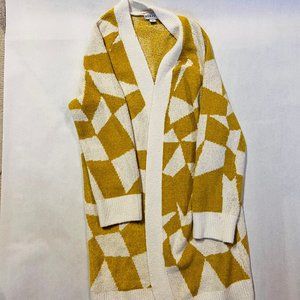 Yellow and White Geometric Cardigan - Long, size XL